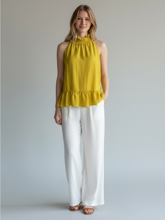 THML Tops - THML Mustard Ruffle-Hem Halter Top
